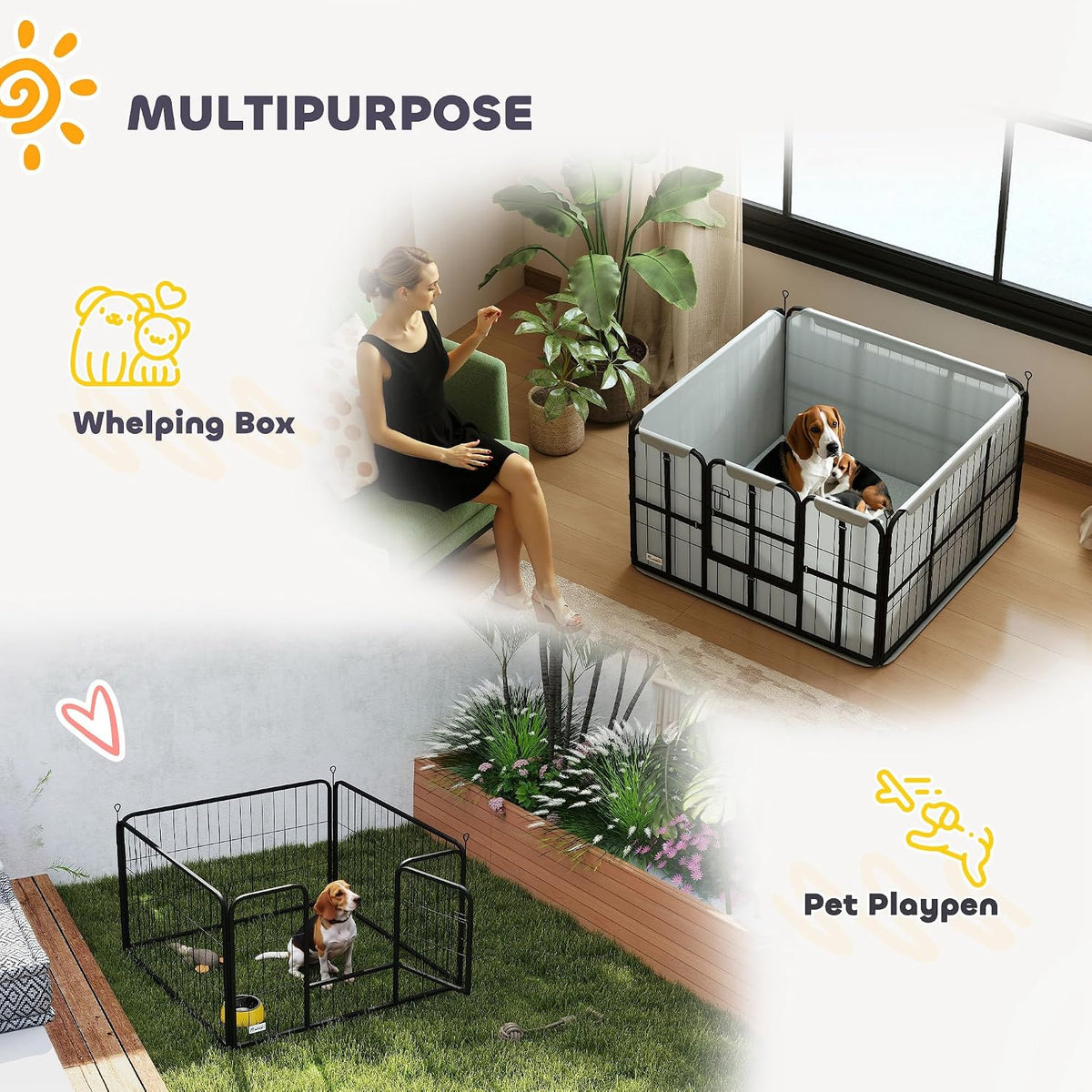 pawhut whelping box for dogs and puppies 4-panel, close-up detail