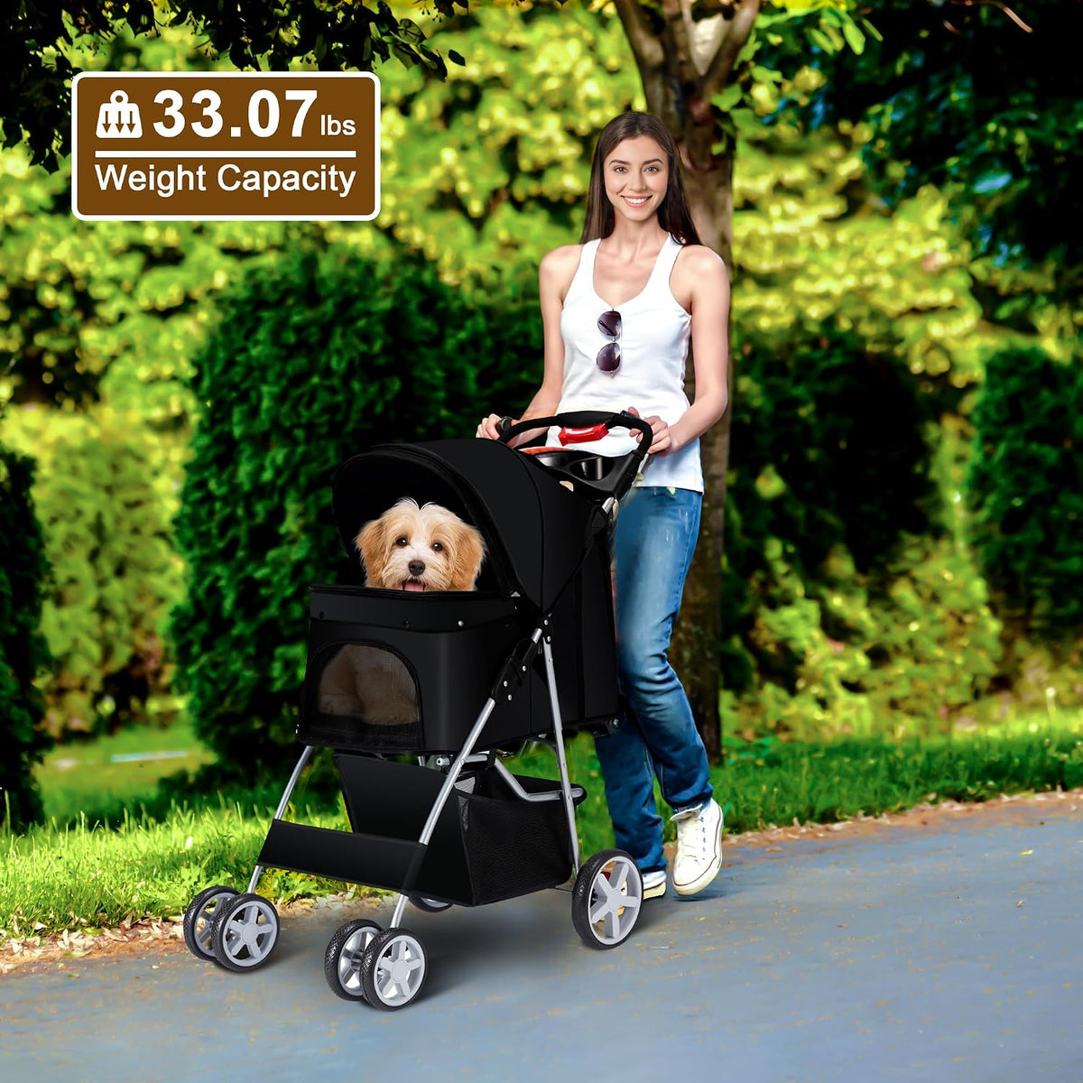 foldable pet stroller 4 wheels for small medium, close-up detail