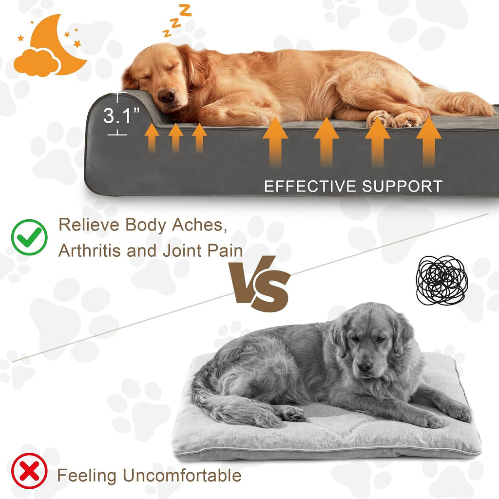 orthopedic dog bed for large dog, memory foam showing dimensions