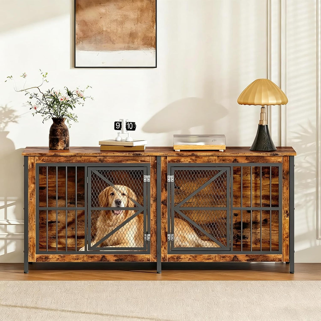 choezon 71" double dog crate furniture for 2, front angle view