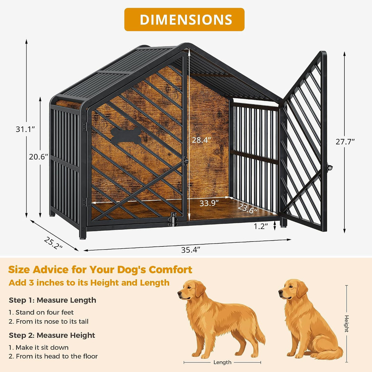 ironck 35.4" dog crate furniture with roof-shape frame shown in use