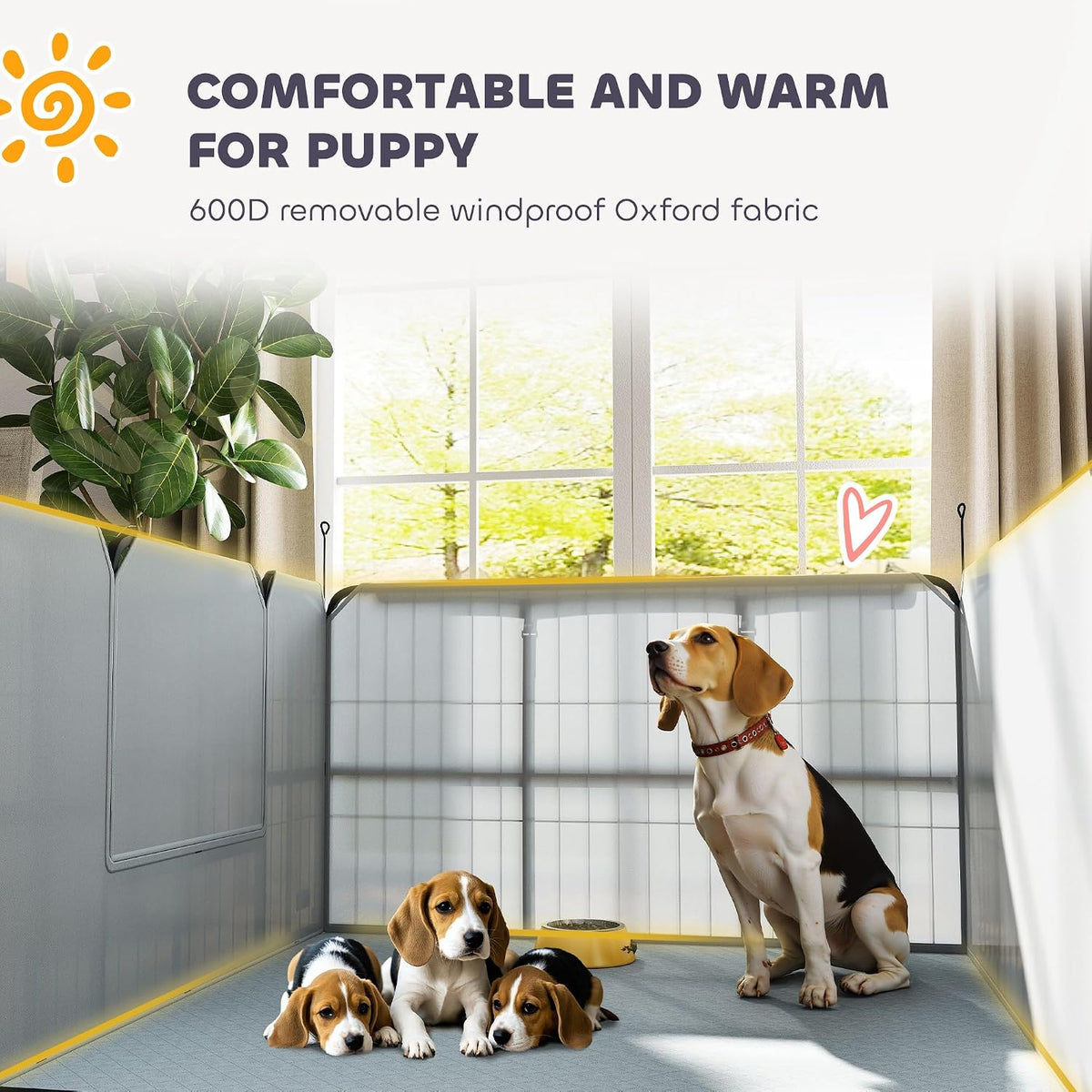 pawhut whelping box for dogs and puppies 4-panel, side view