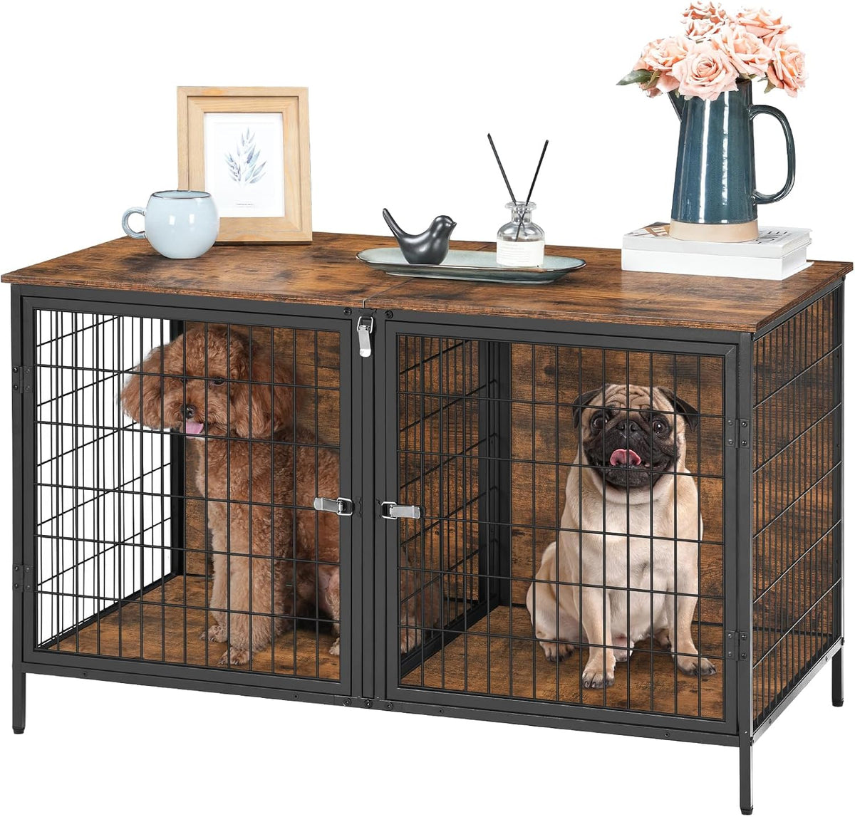 mahancris dog crate furniture for 2 dogs, 43.3", view 9
