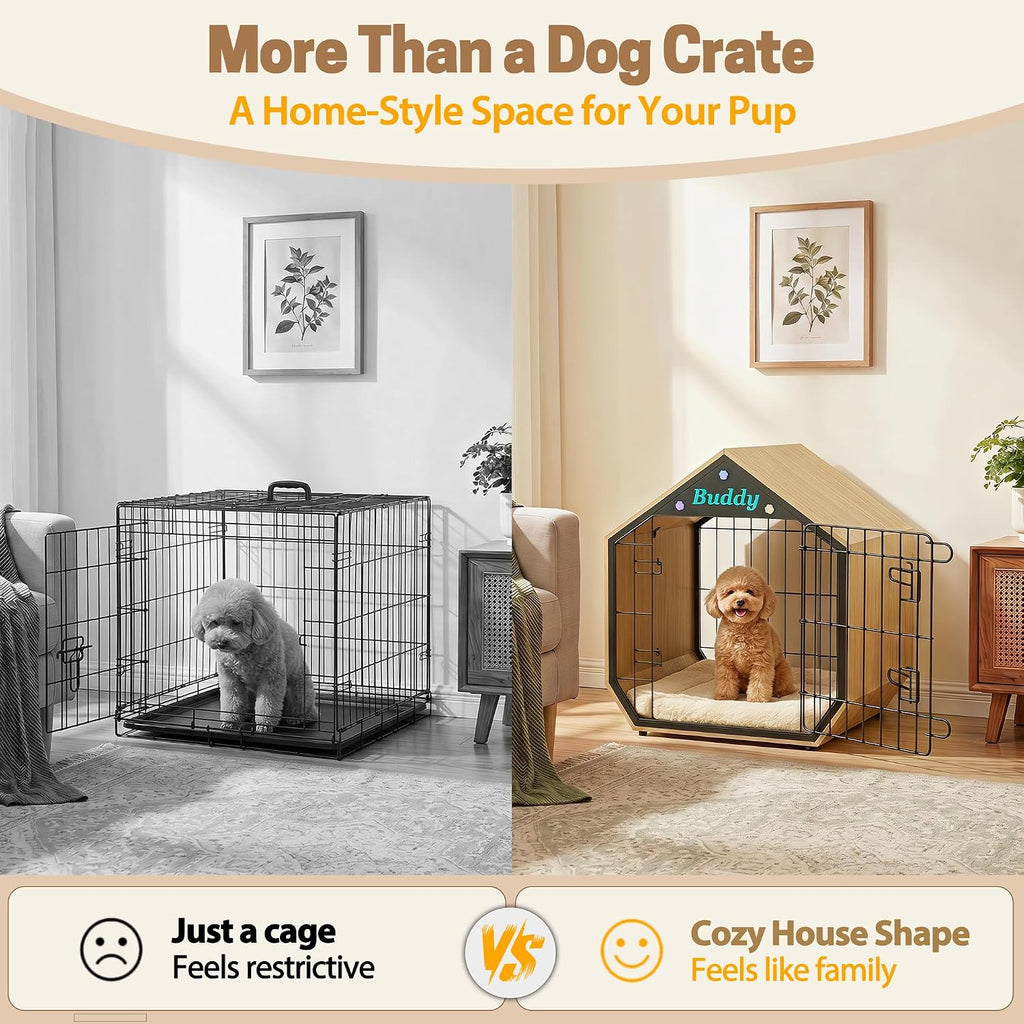 easycom 25.5" dog crate furniture, modern decorative kennels shown in use