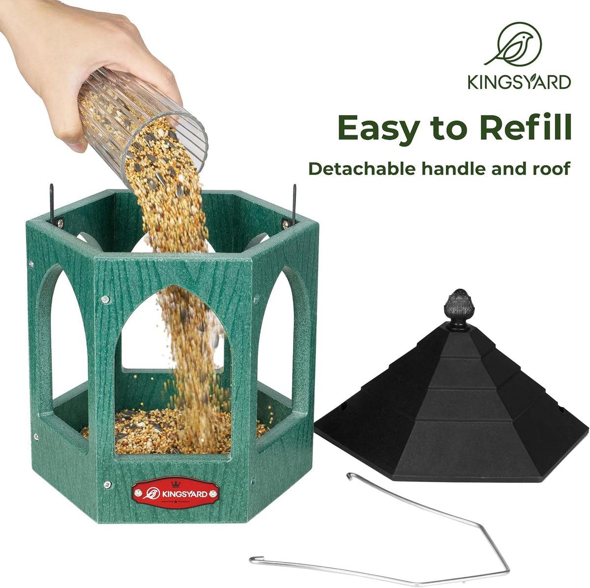 kingsyard platform bird feeder for outdoor hanging, side view
