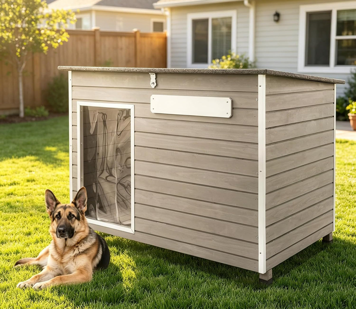 large outdoor dog house, weatherproof wood with chew-resistant, main product view