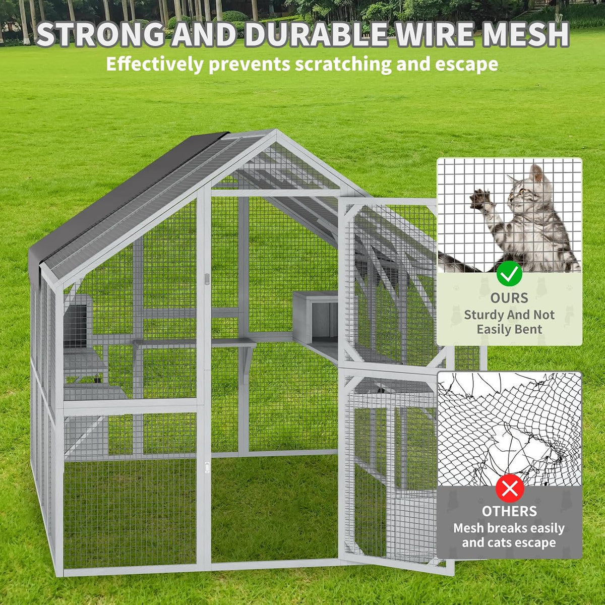 112" catio outdoor cat enclosure large 57.24ft² wooden, side view