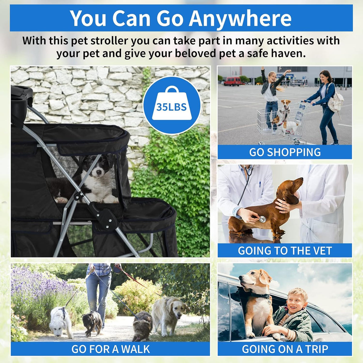 dog stroller 4 wheels cat strollers double layer, package contents