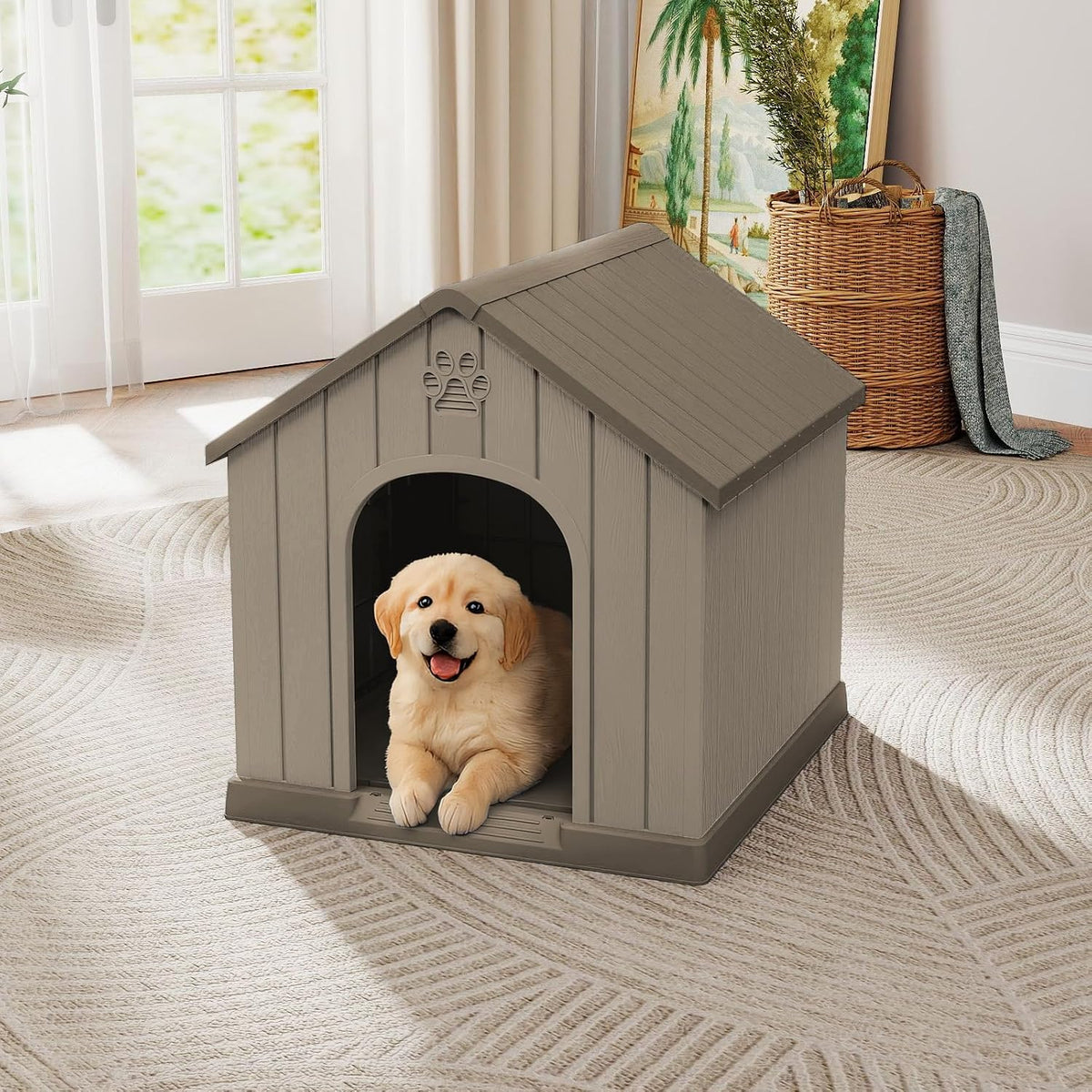 vixzen dog house outdoor, 26 inch resin dog on a desk or shelf