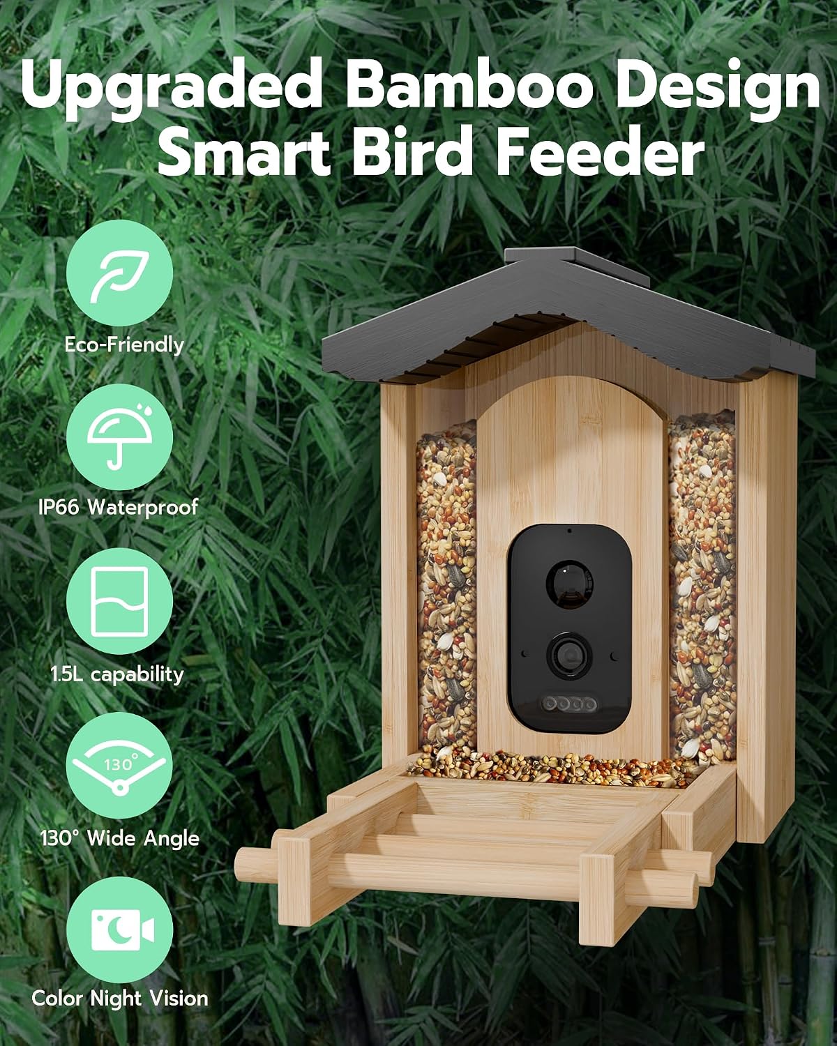 visiogear bird feeder with camera, smart bird feeder showing dimensions