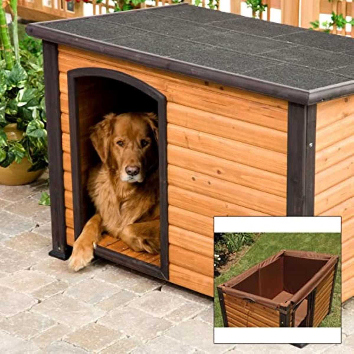precision pet products extreme outback log cabin dog shown in use