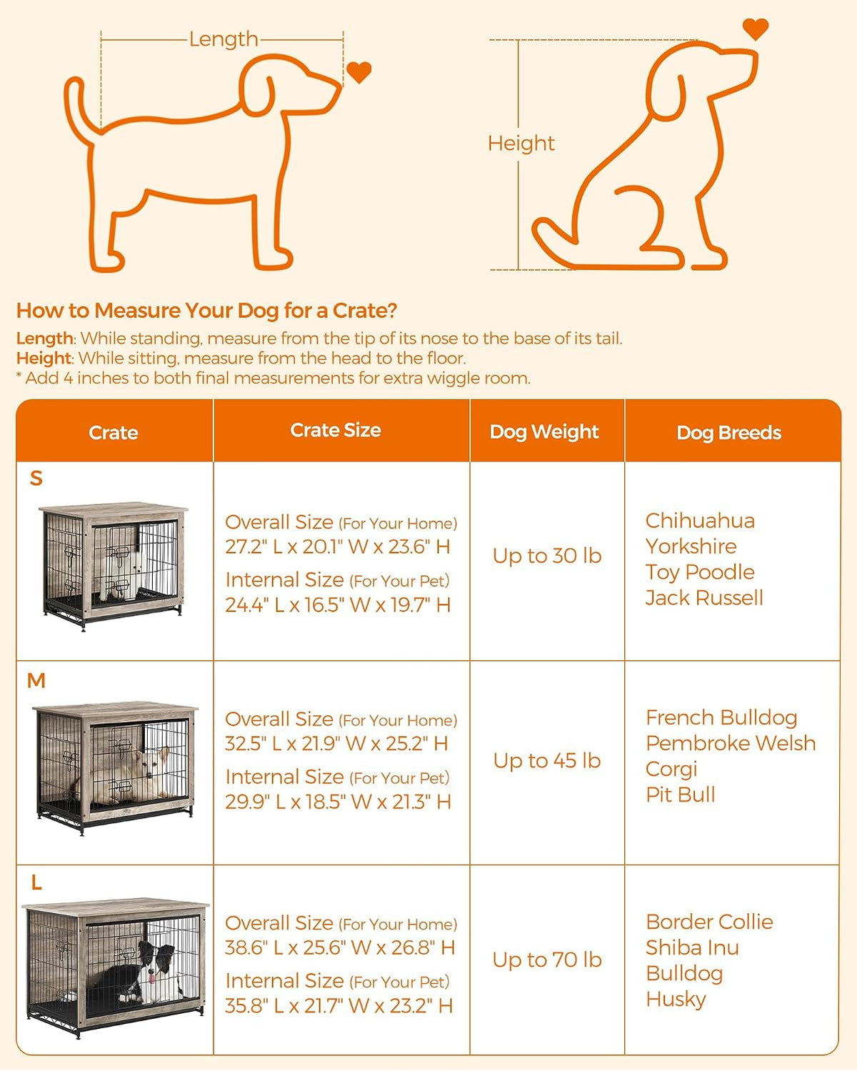 feandrea 32.5" dog crate furniture, indoor dog kennel on a desk or shelf