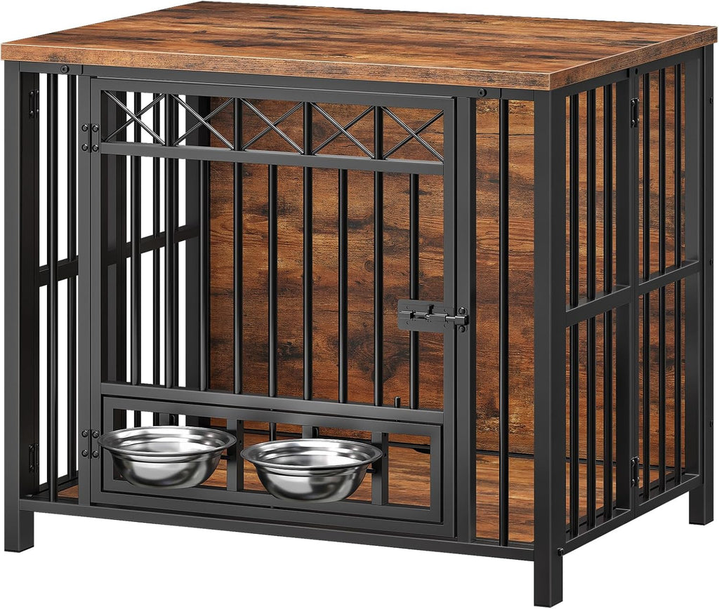 hoobro foldable dog crate furniture with 360° rotating, front angle view