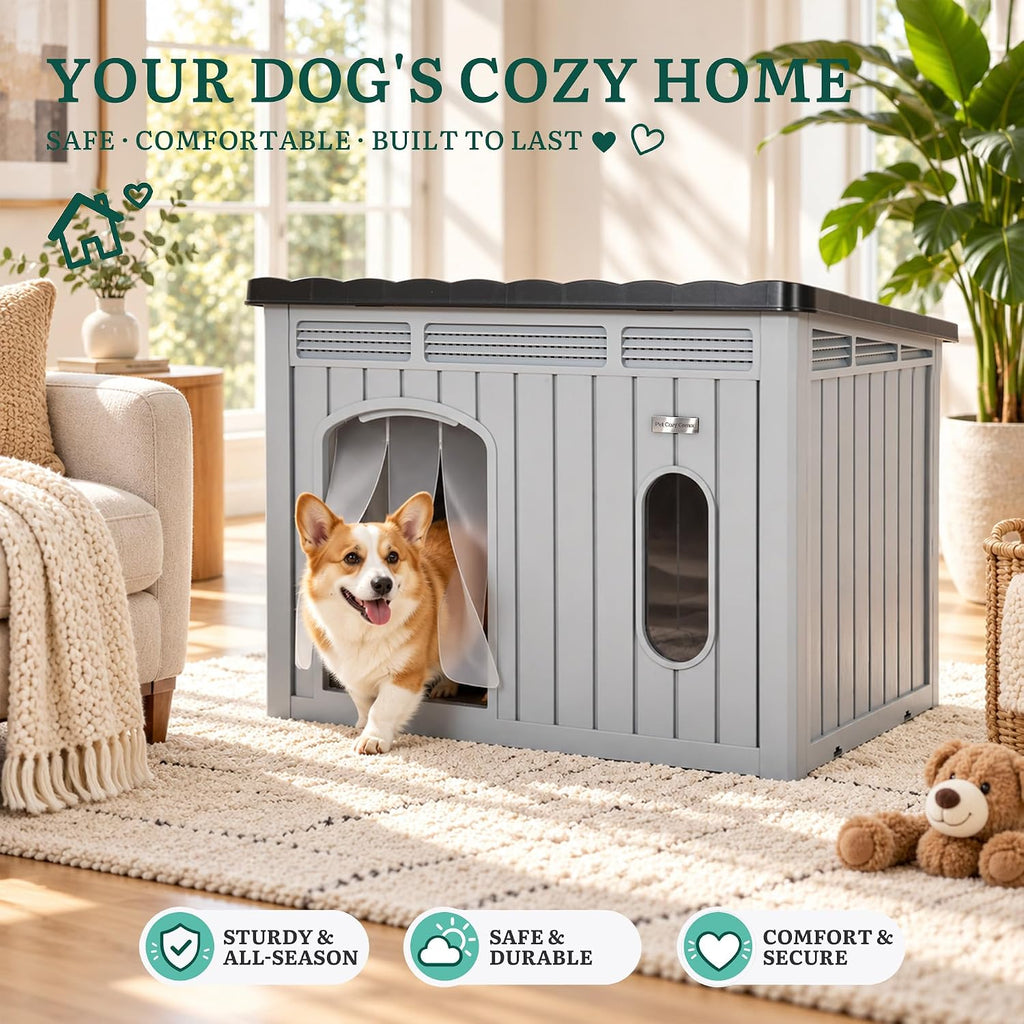 yitahome 32" dog house w/lift-up roof, in/outdoor ventilated, side view