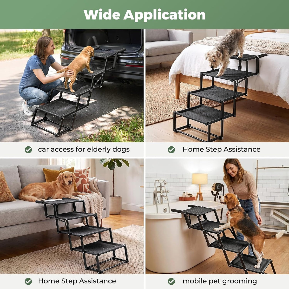 4‑step dog stairs for car trunk, 18.5" wide, side view