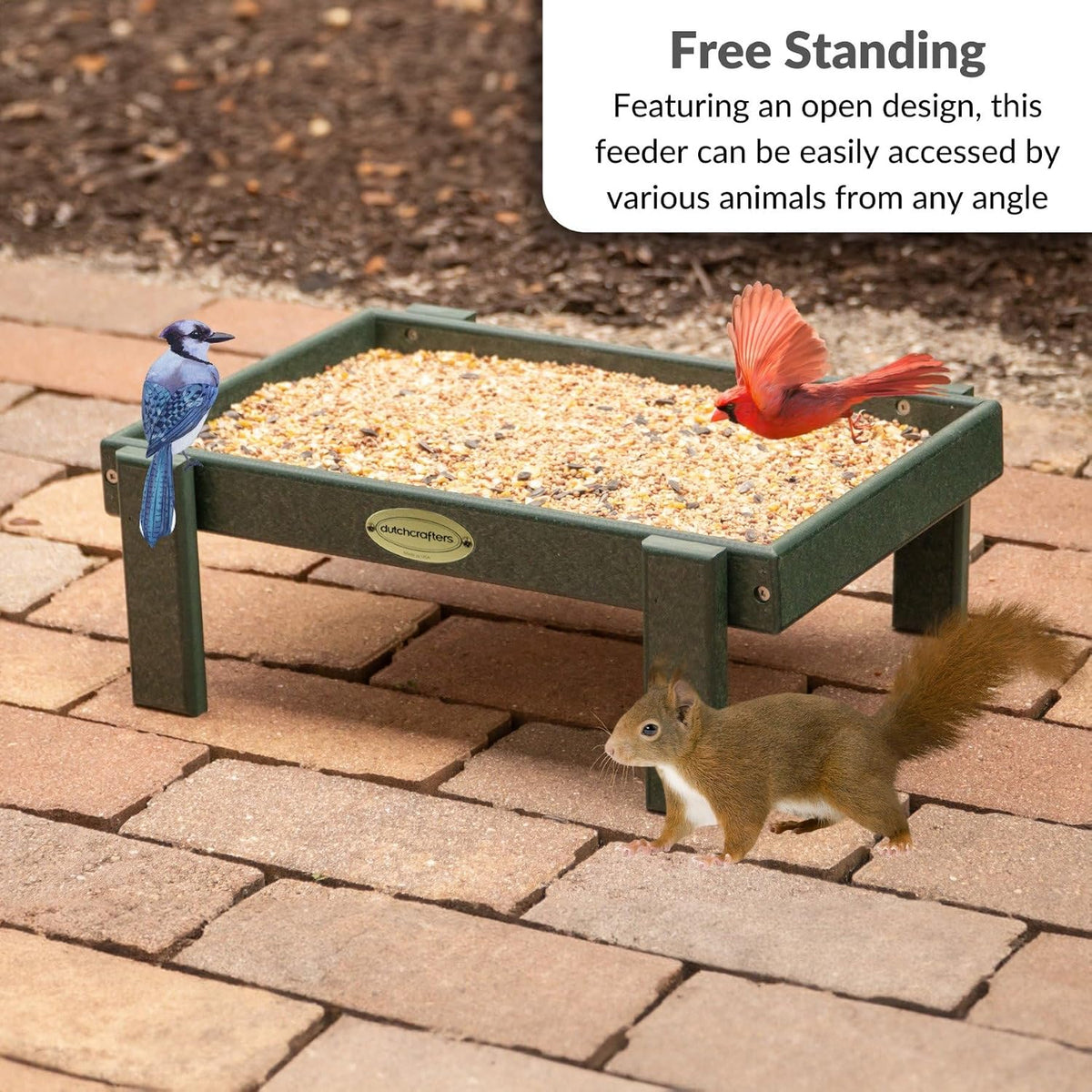 dutchcrafters amish american made platform bird feeder, free, close-up detail