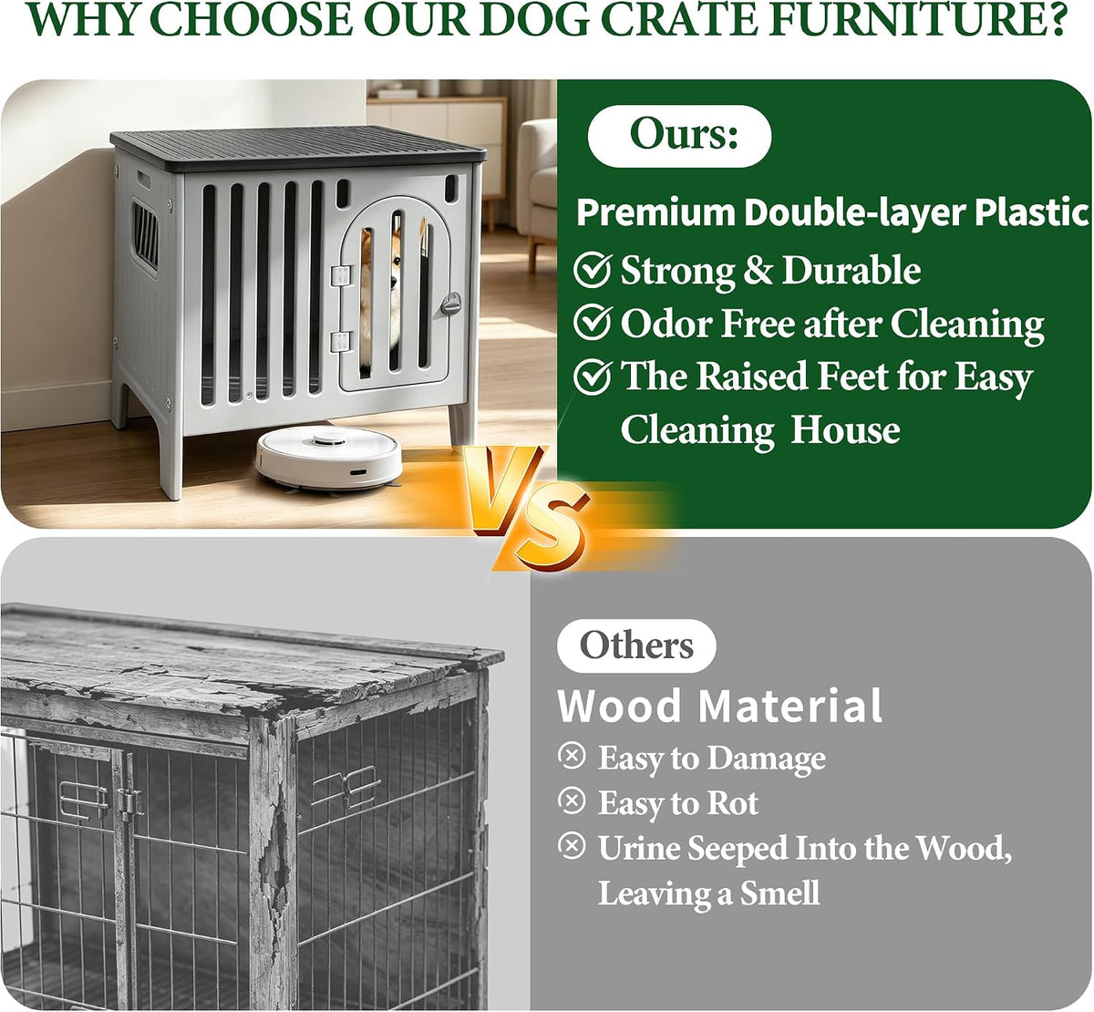 dog crate furniture 26.8“ plastic dog kennel indoor shown in use