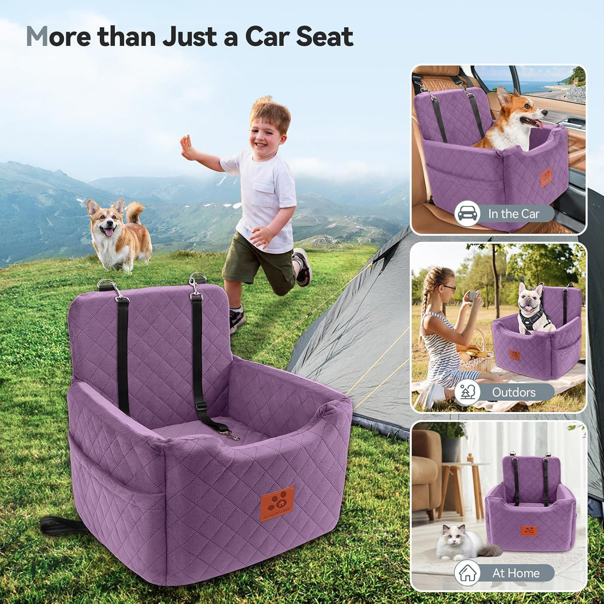 dog car seat for small/medium dogs, memory foam showing dimensions
