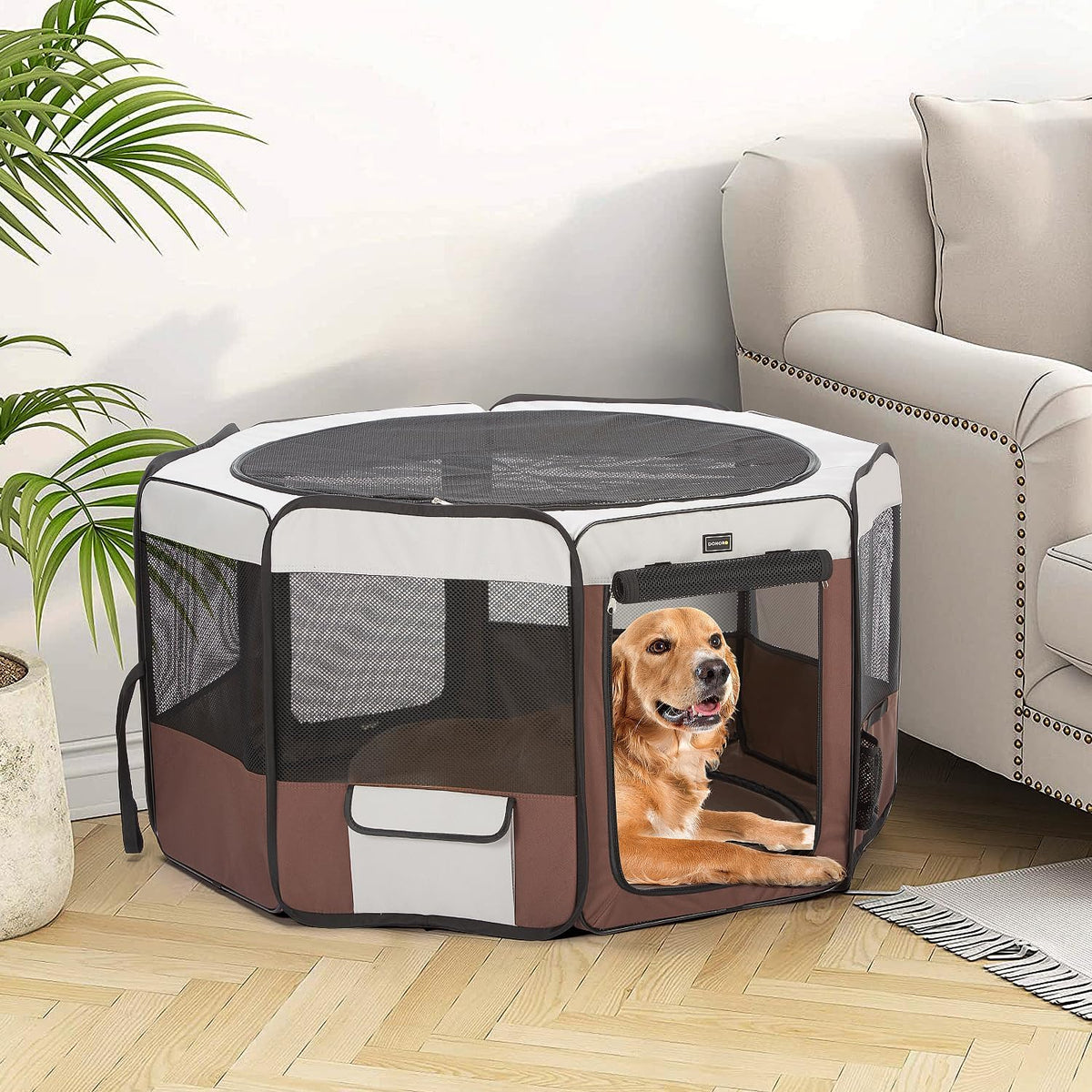donoro dog playpen 55" portable pet play pens on a desk or shelf
