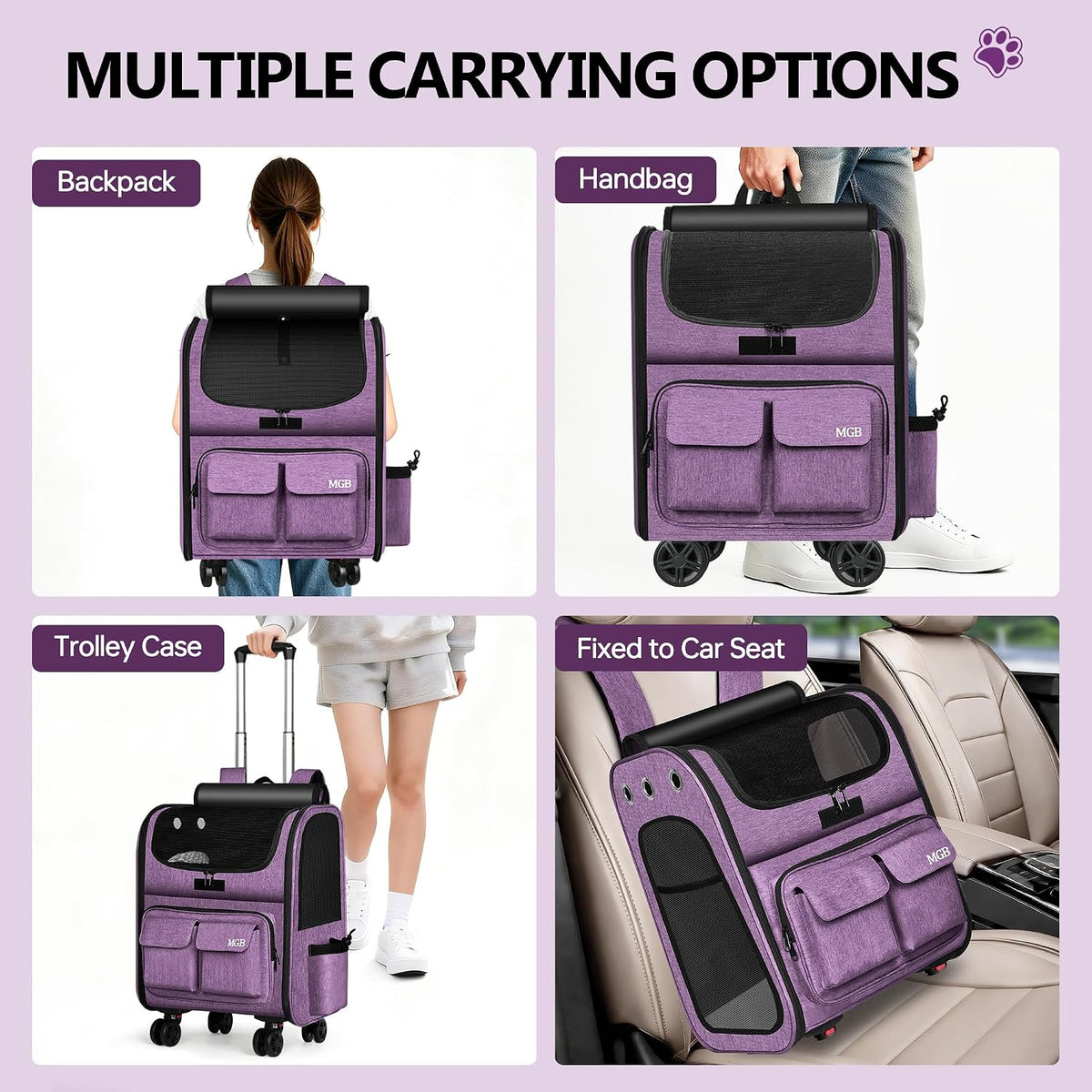 mgb rolling cat carrier with wheels, pet carrier shown in use