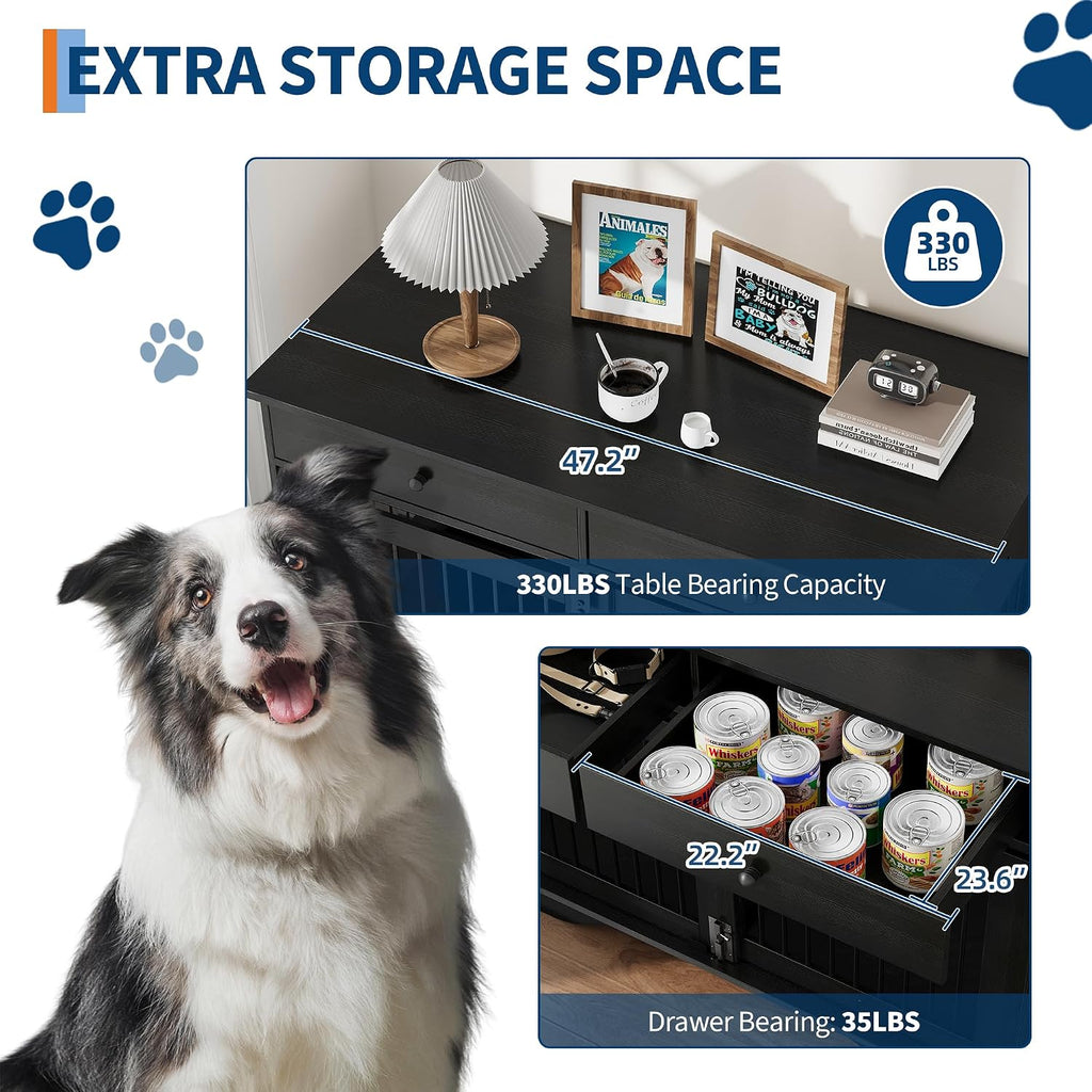 dog furniture crate, 47" large dog crate furniture showing dimensions