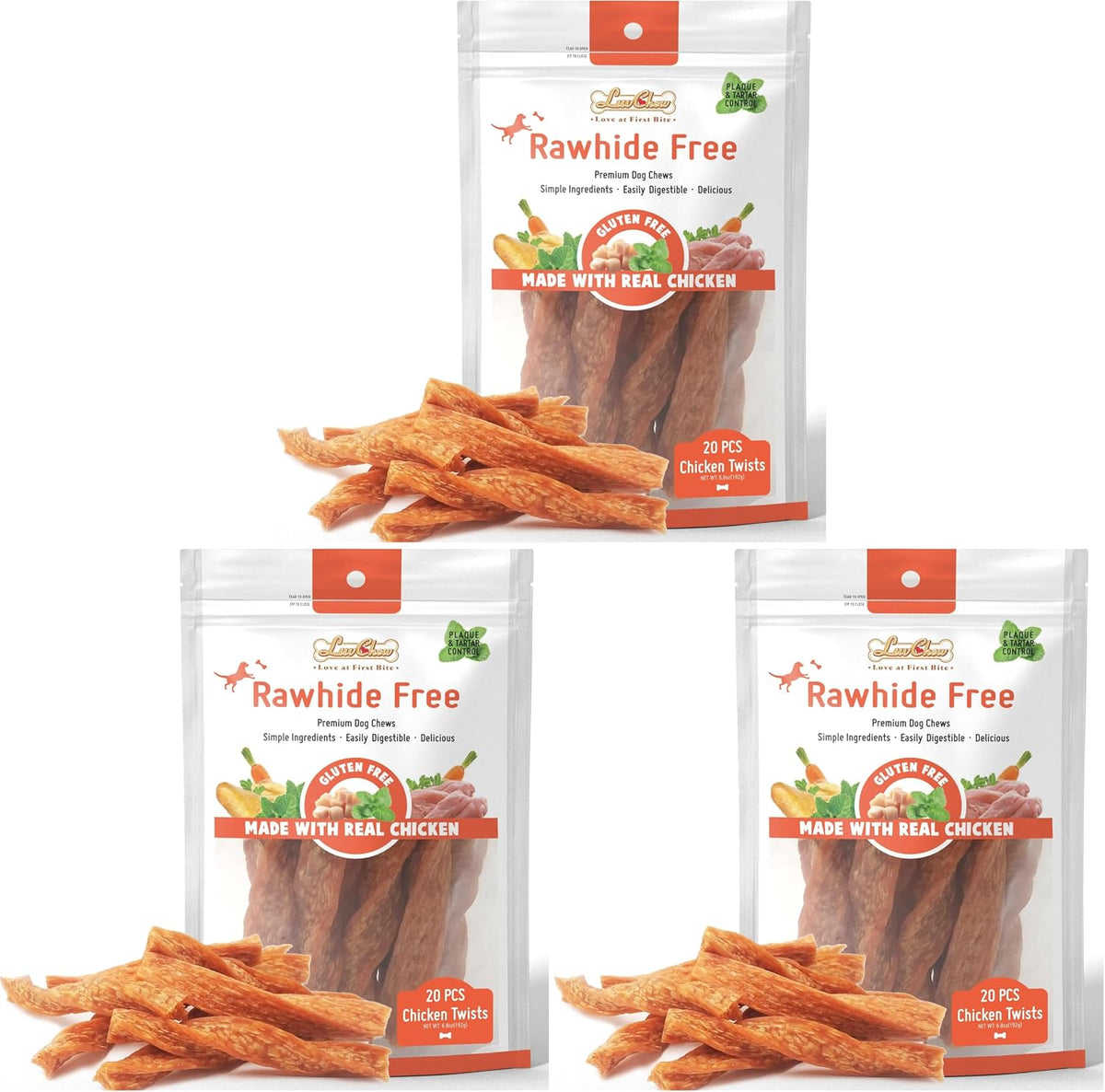 luvchew chicken dog chew twist sticks, puffed human, main product view