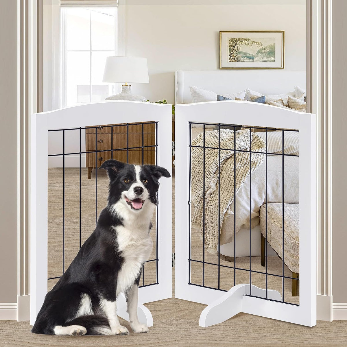 lzrs 2-panel freestanding adjustable wooden dog gate—30” tall, main product view