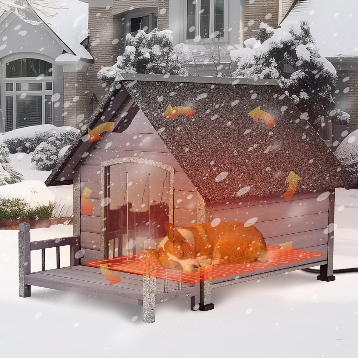 heated dog house with insulated liner, waterproof dog on a desk or shelf