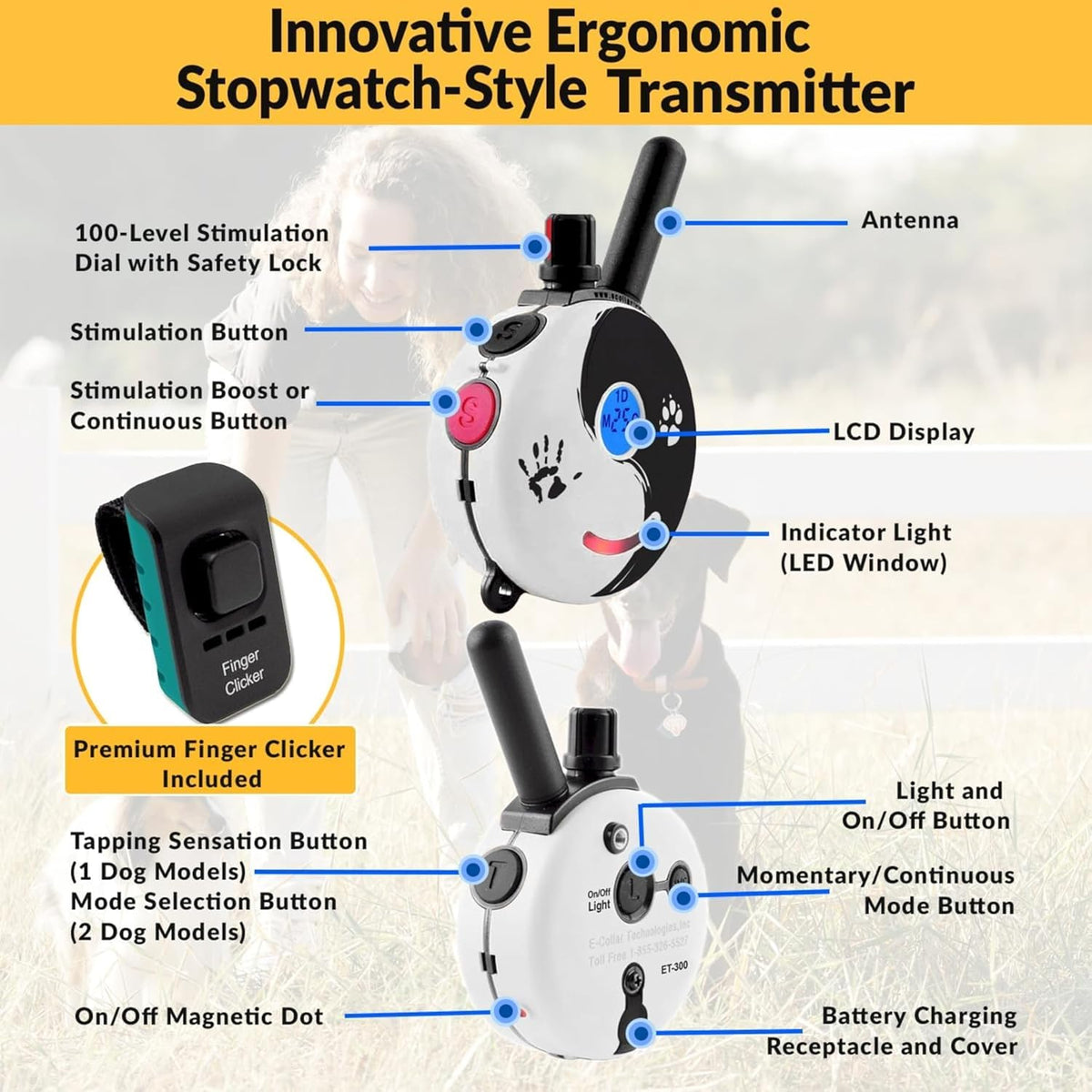 e-collar educator zen-302 dog training collar with remote, side view