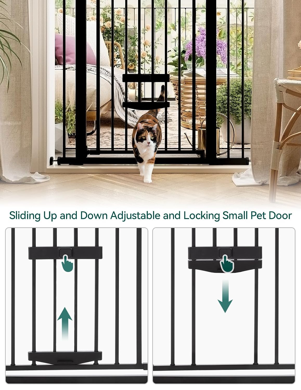 babelio 36" tall dog gate with cat door, side view