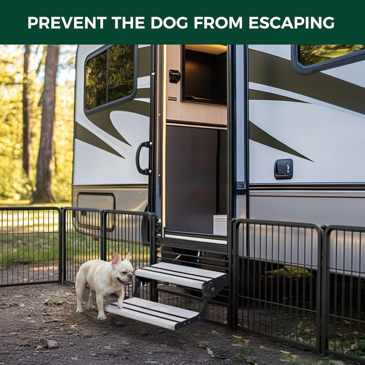 fxw rv step grid, dog barrier for rv shown in use