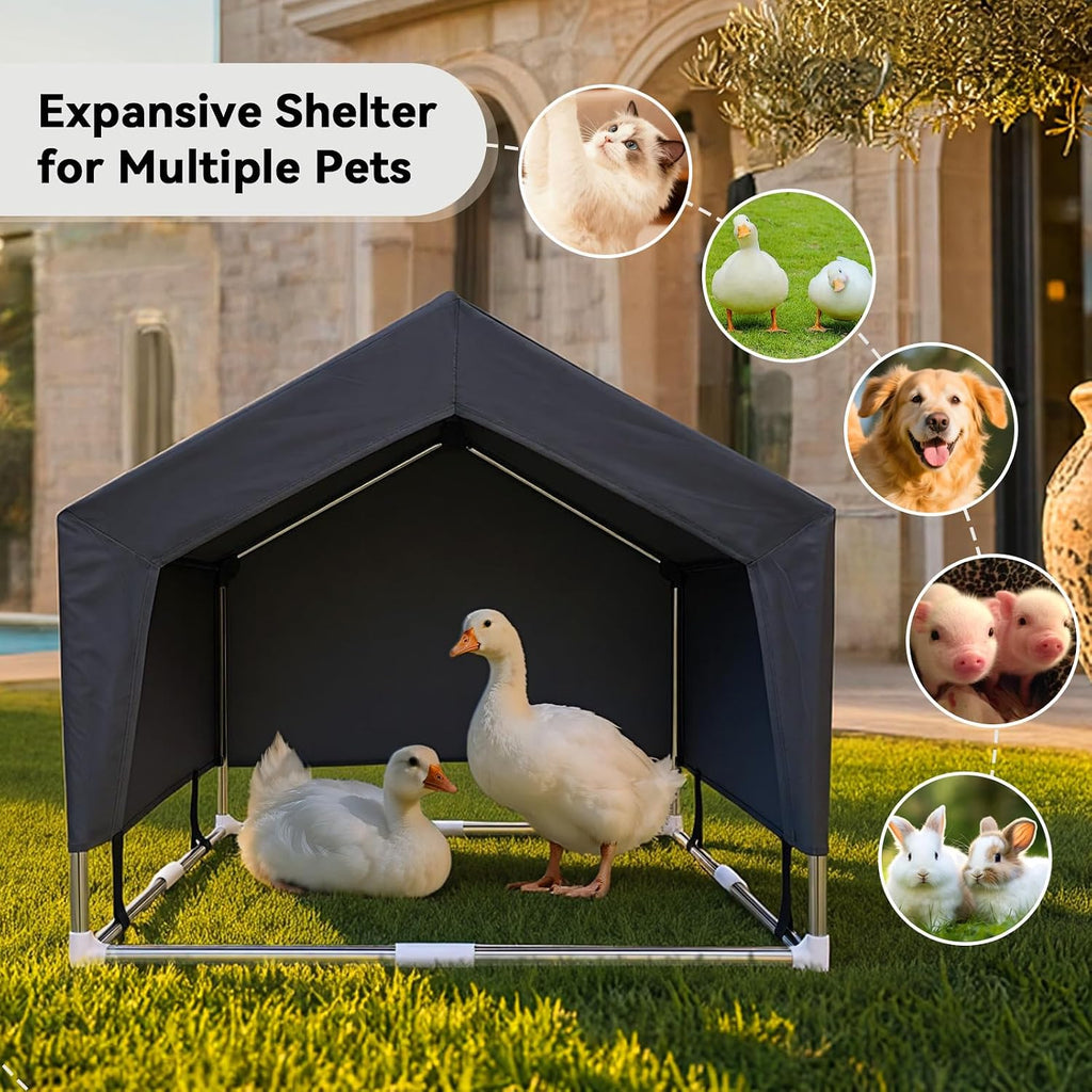 outdoor dog house tent, stainless steel frame dog, close-up detail