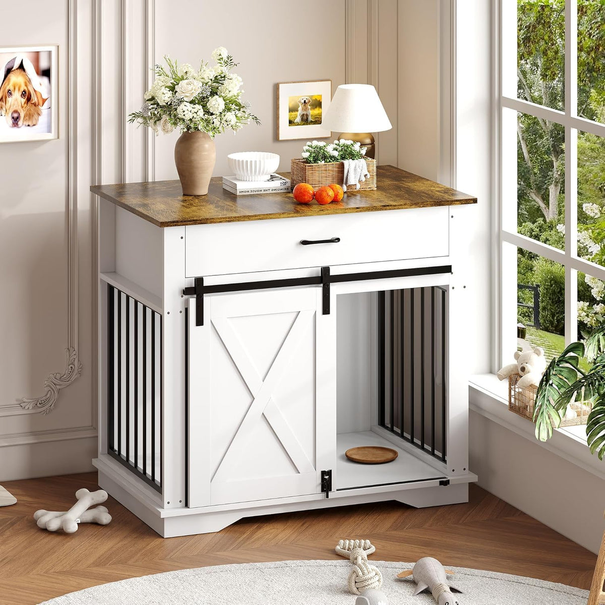 38" dog crate furniture, wooden dog furniture with, view 9