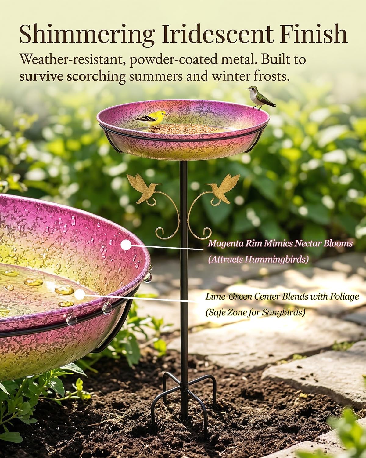 bird bath for outside standing metal birdbaths birdfeeder, side view