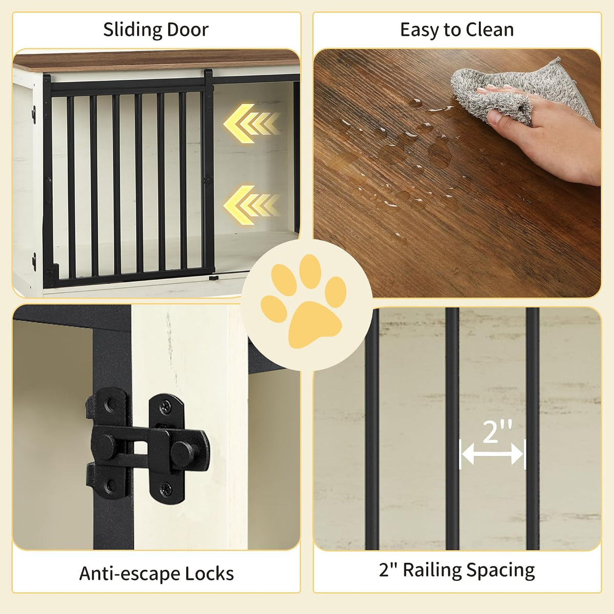 hzuaneri 77.6 in double dog crate furniture, dog showing dimensions