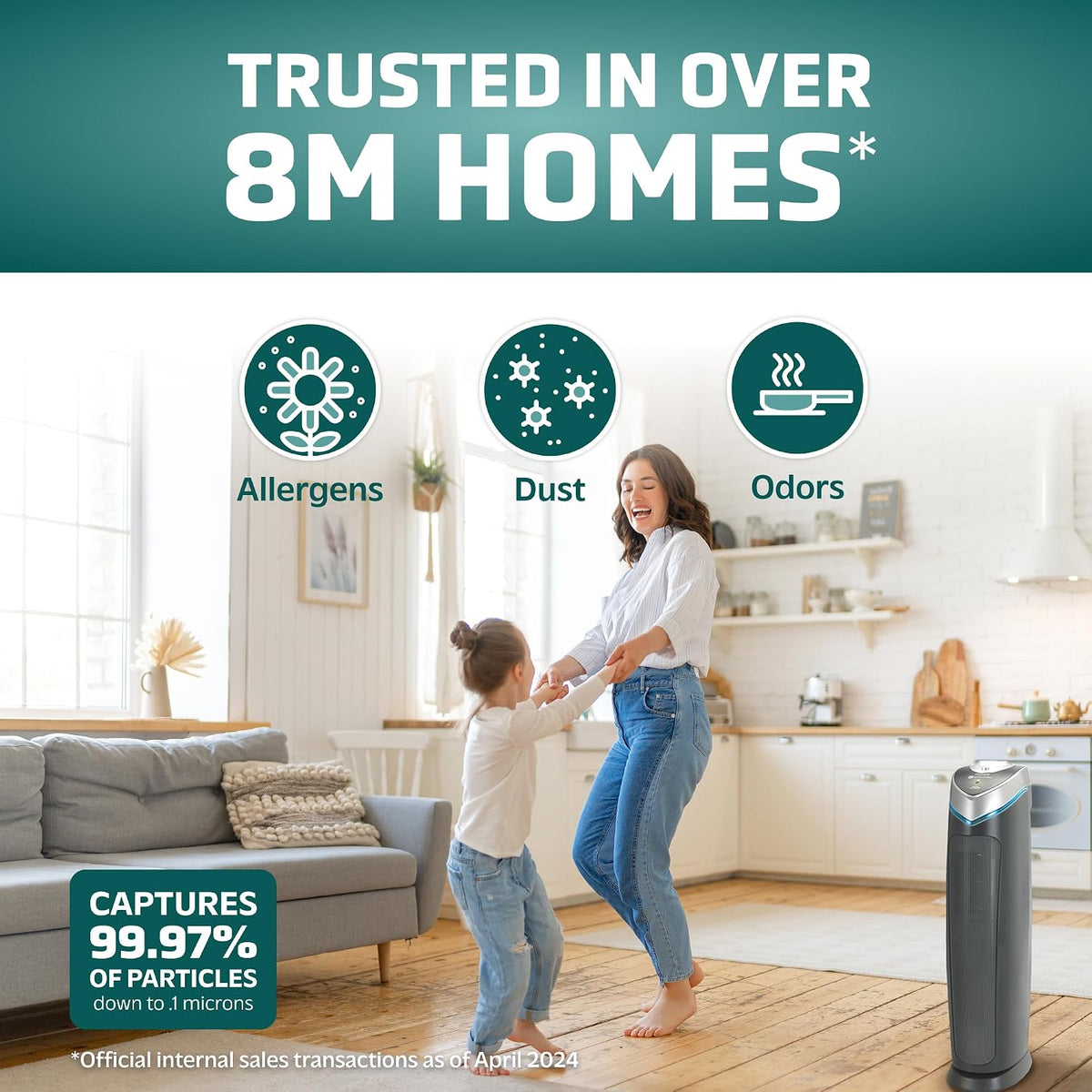 germguardian 3-in-1 hepa air purifier for home, large shown in use