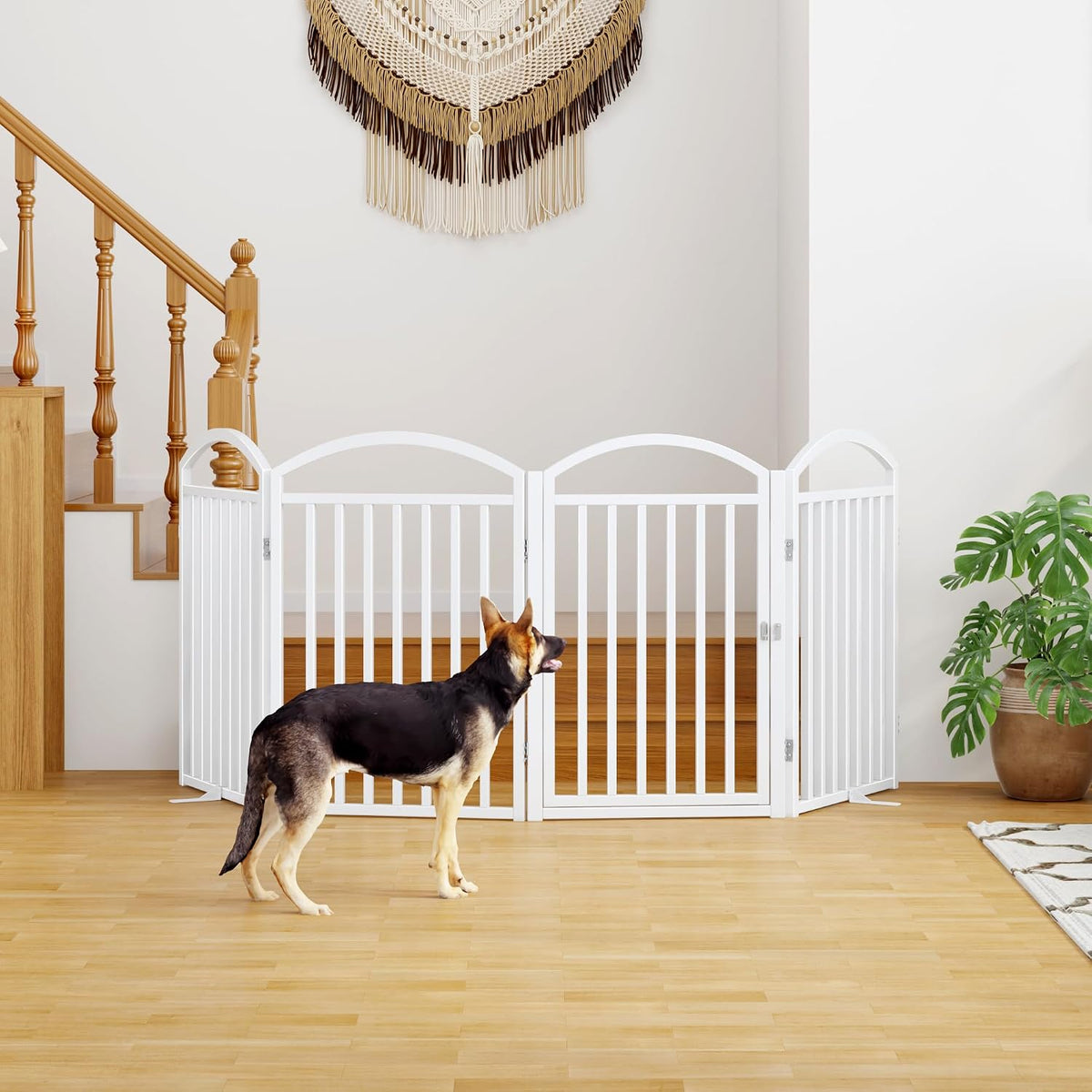 foldable pet fence 96" wide, 32" tall,no-assembly dog, side view