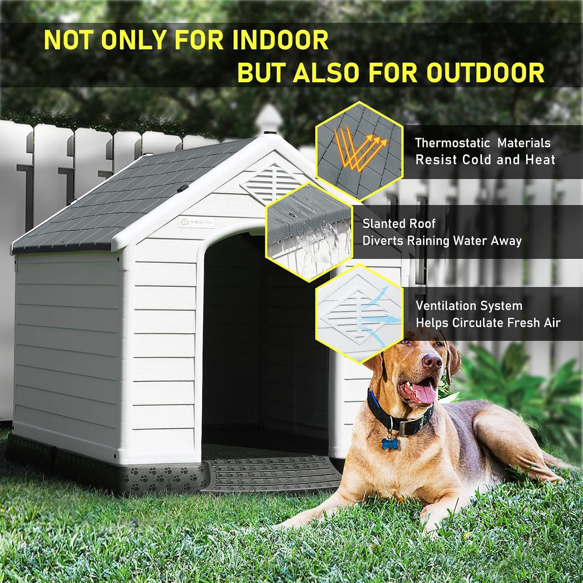 lemberi durable waterproof plastic dog house for small, close-up detail