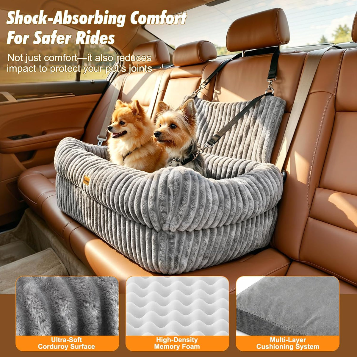 pawaboo dog car seat bed, memory foam booster, close-up detail