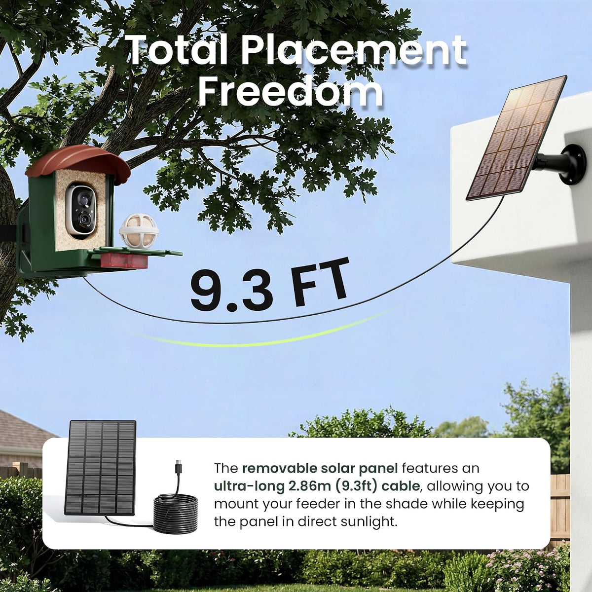 heapets bird feeder with camera solar powered, 3k showing dimensions