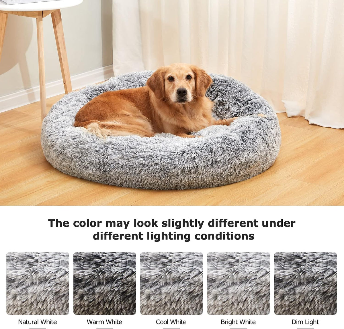 bedfolks calming fluffy donut dog bed for large, front angle view