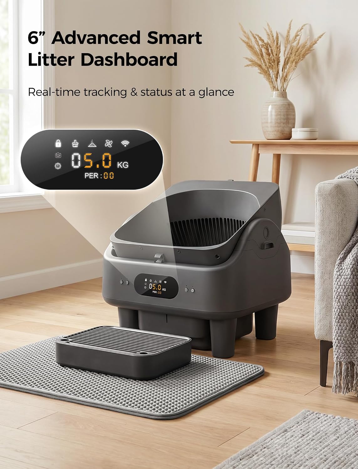 self cleaning cat litter box, smart automatic litter shown in use