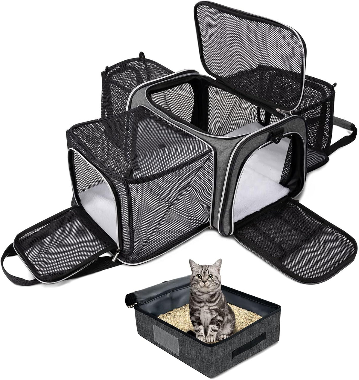 baglher expandable cat carrier with travel litter box, main product view