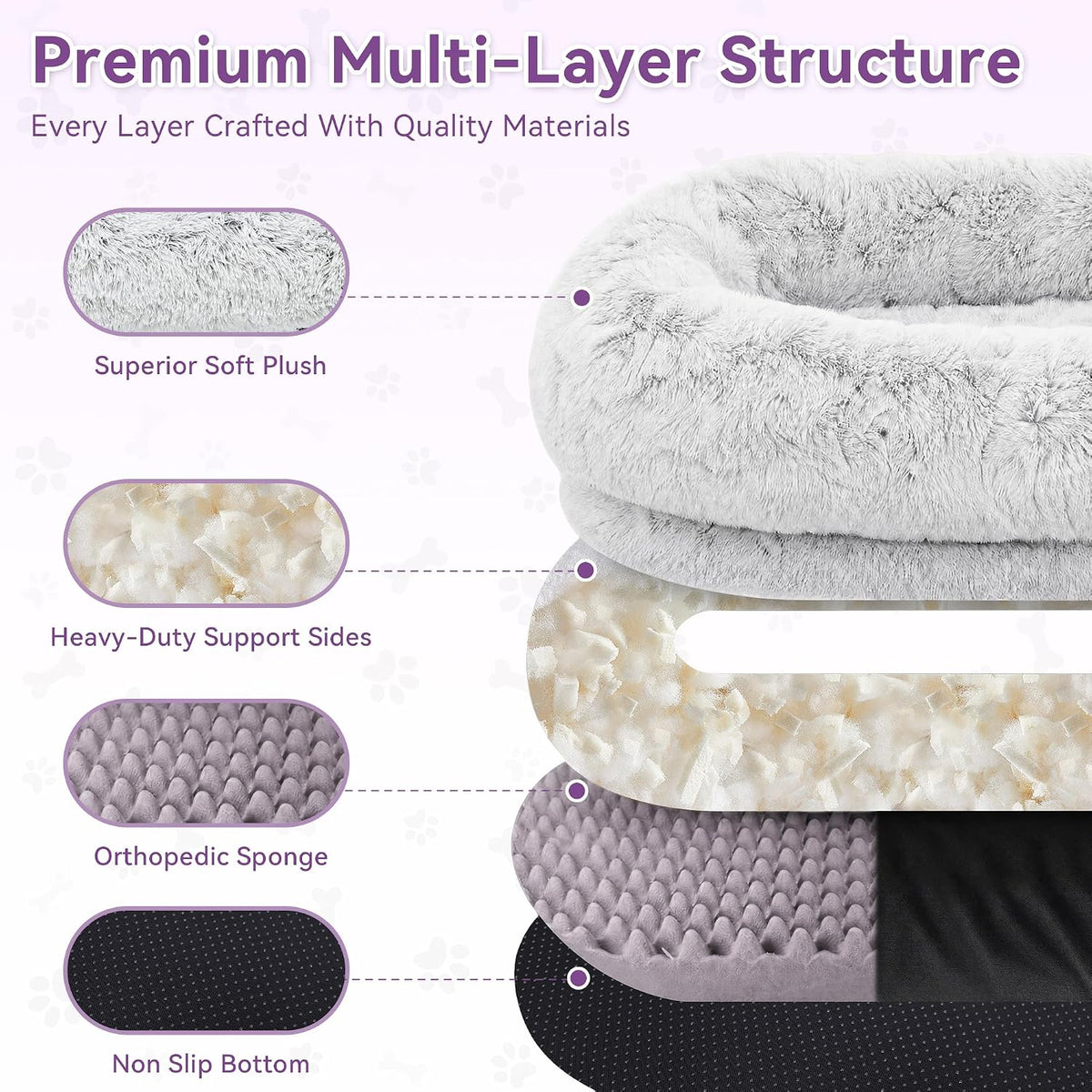 grey human dog bed - 71''x45''x12'' size fits, package contents