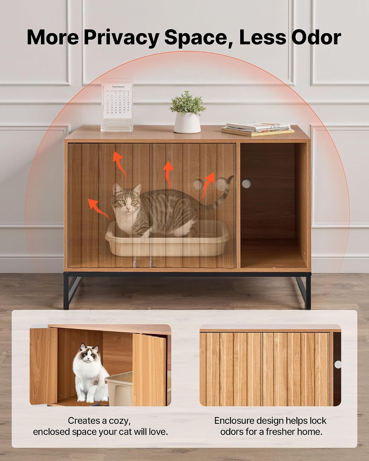 vevor cat litter box enclosure furniture, 31.5 in, close-up detail