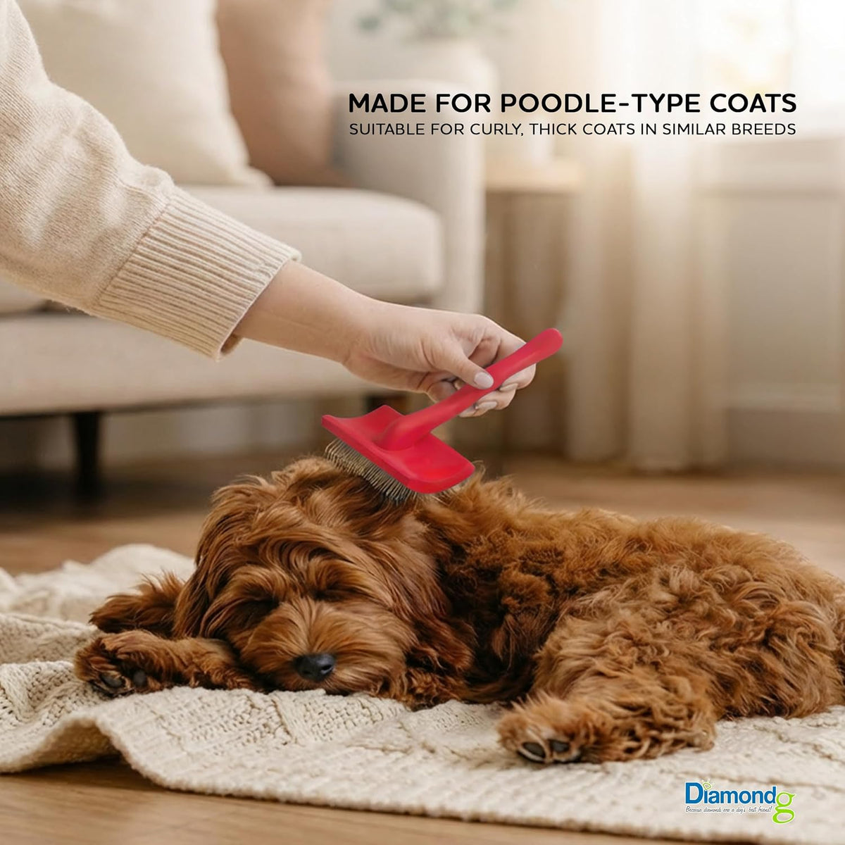 diamondg slicker brush for dogs - long pin showing dimensions
