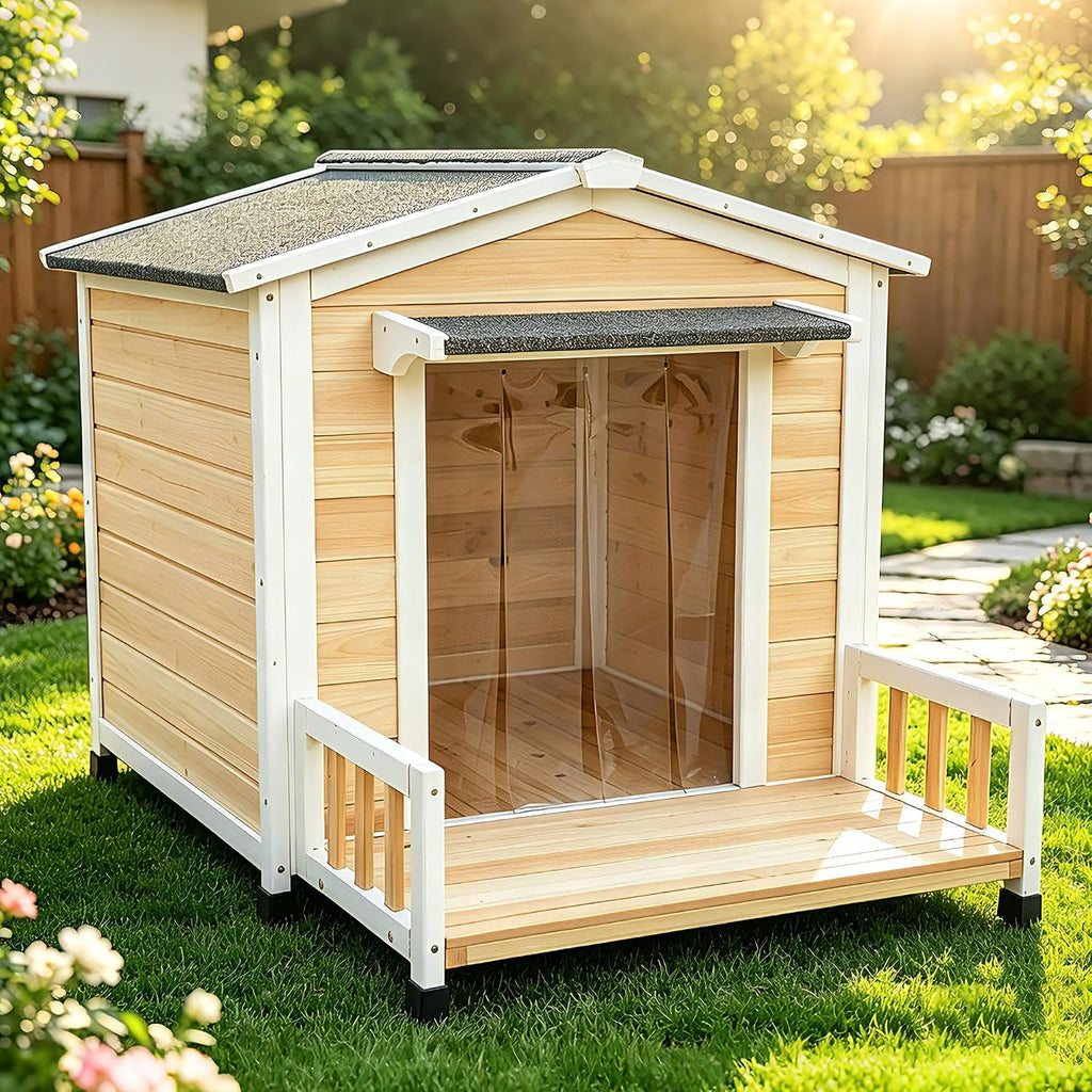 large dog house outdoor elevated wooden dog kennel, main product view