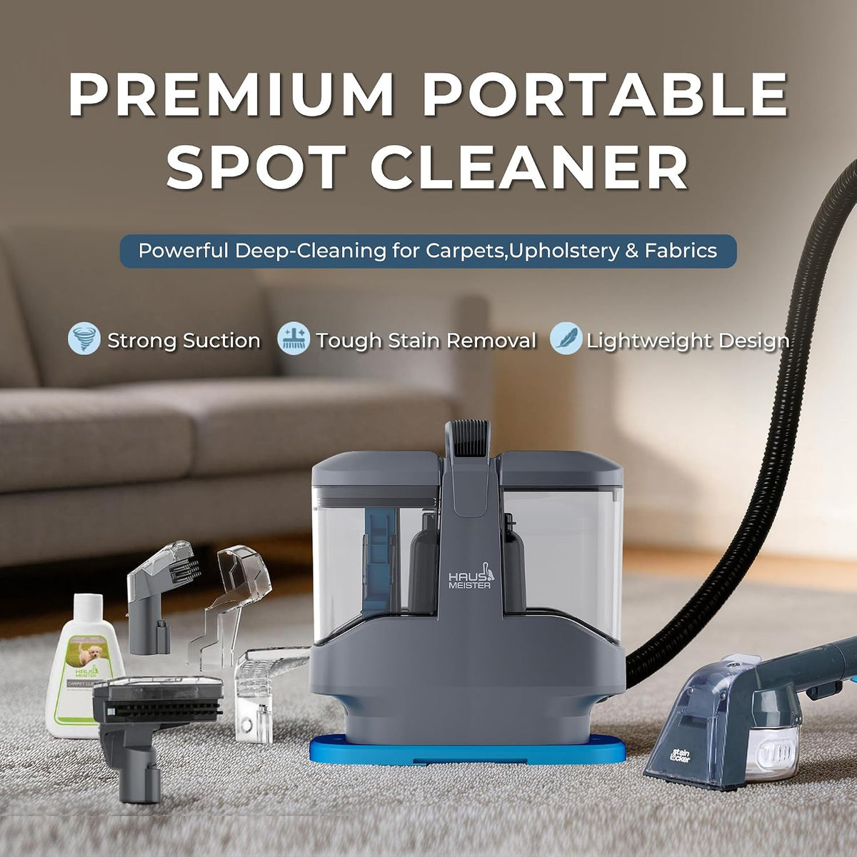 hausmeister hydroflex pro portable carpet cleaner and pet shown in use