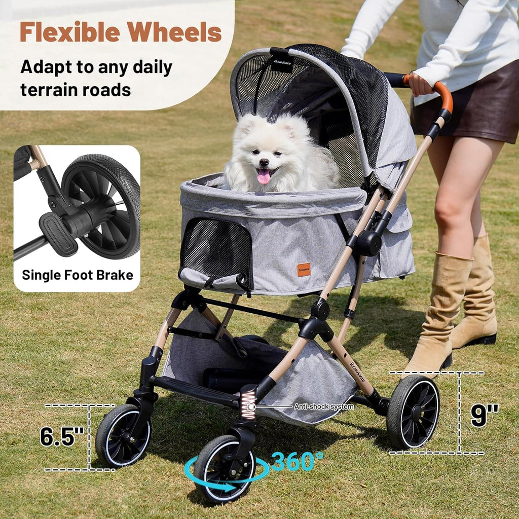 echosmile small medium dogs stroller 4-wheel pet strollers, close-up detail