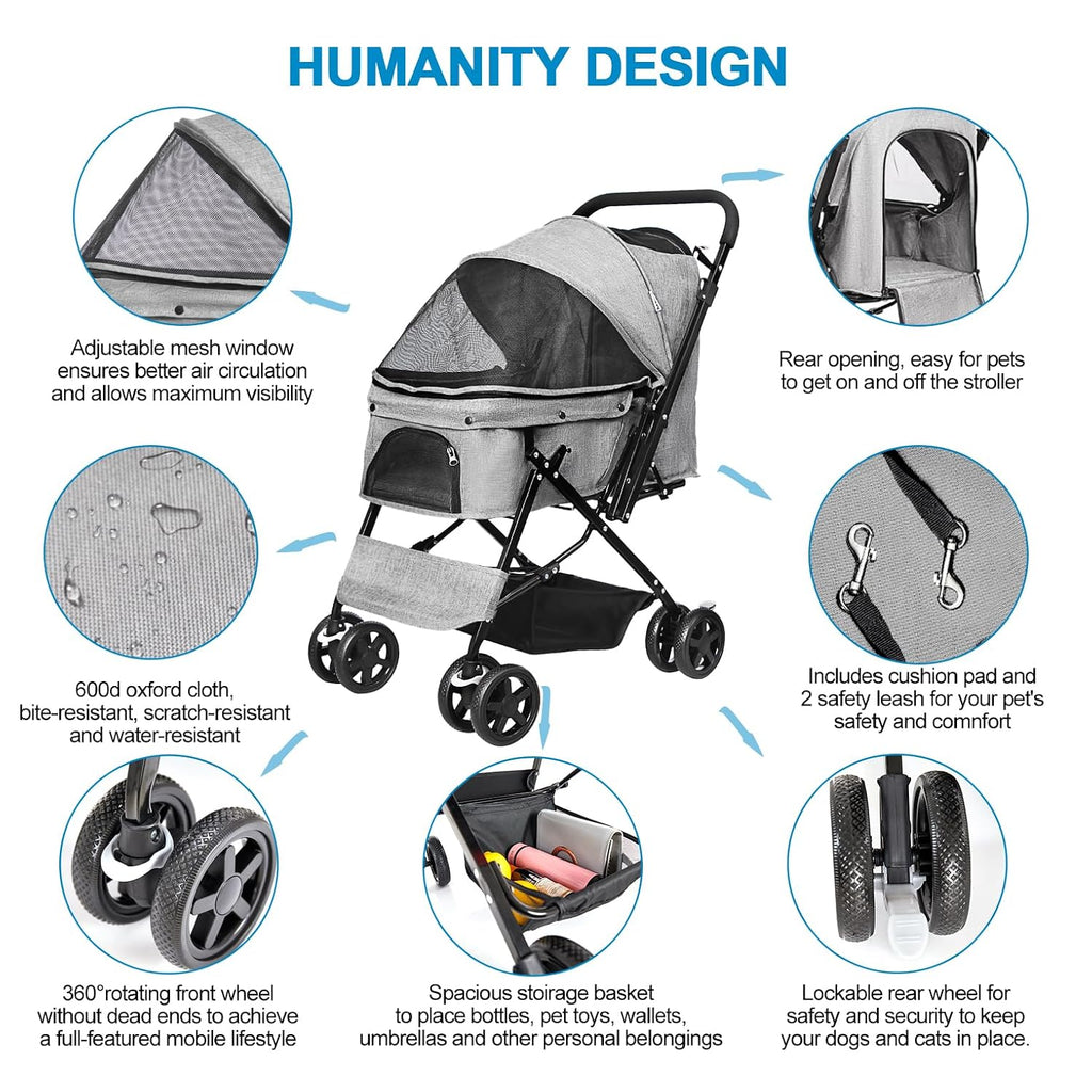 pet stroller with reversible handle for dogs, up, side view